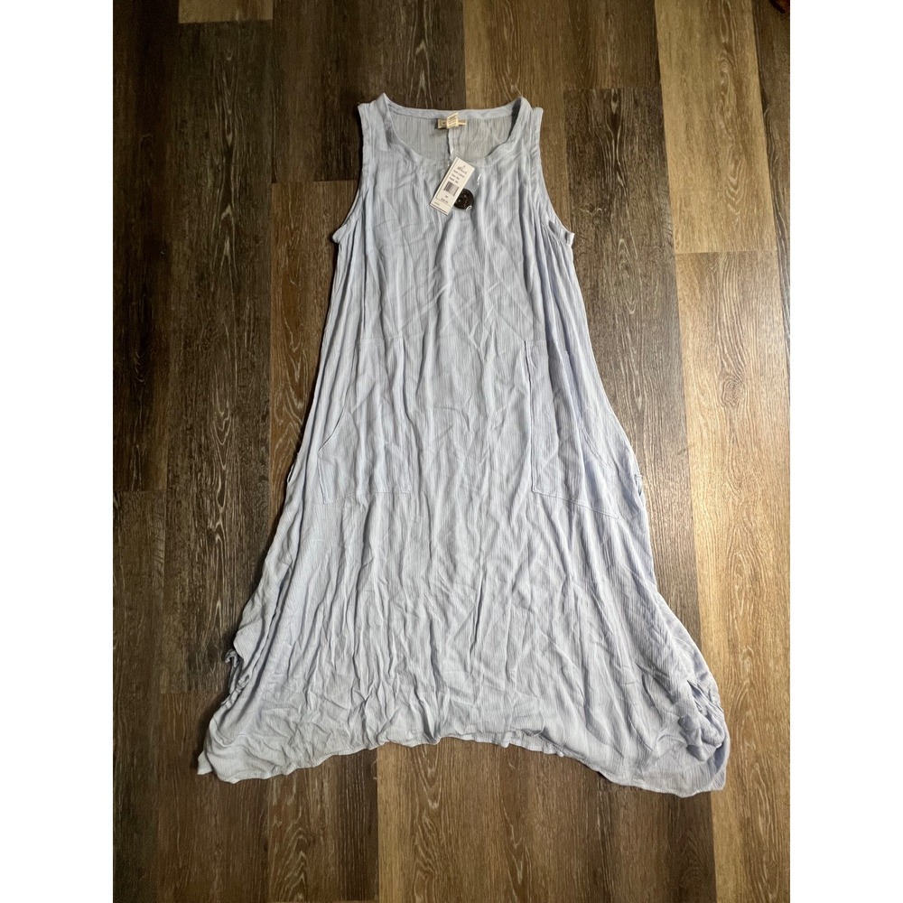 Water Lily Dress Womens Medium Blue New‎ Sleeveless Sharkbite Hem Midi Rayon